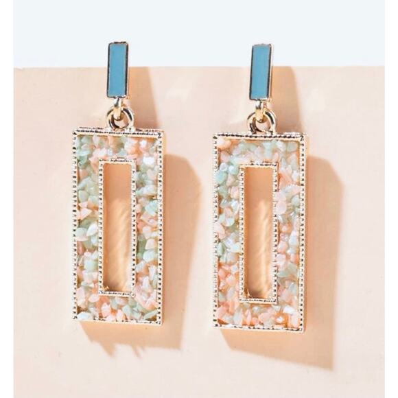 Stone Rectangle Drop Earrings - Picture 1 of 2